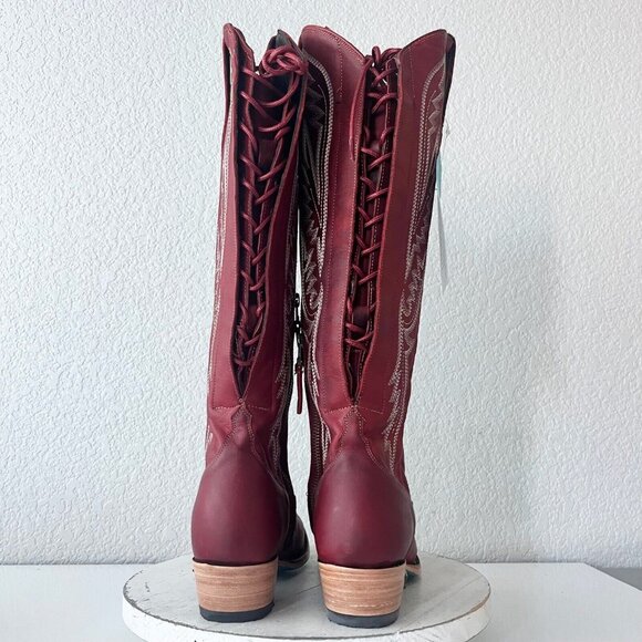 Lane MONICA Knee High Womens Cowboy Boots 8 Red Leather Western Style 17" Tall - Picture 3 of 11